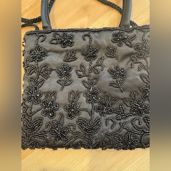 90s/Y2K Vintage Beaded Black Satin Purse Mini Handbag Shoulder Crossbody Glam - Picture 2 of 10